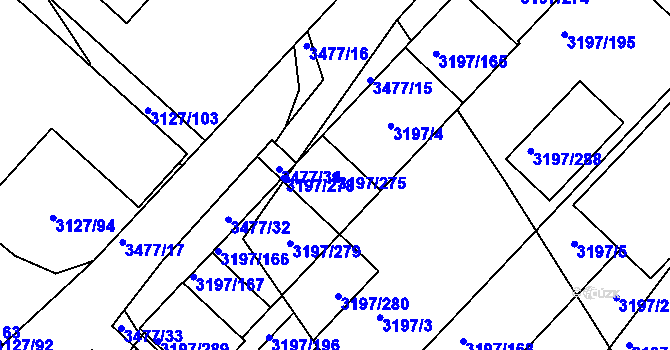 Parcela st. 3197/275 v KÚ Pelhřimov, Katastrální mapa
