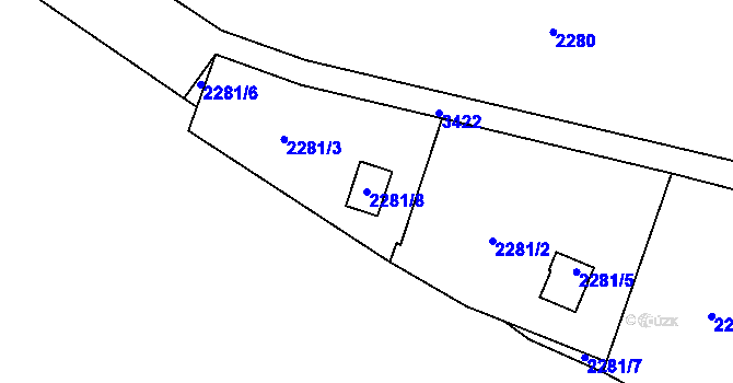 Parcela st. 2281/8 v KÚ Pelhřimov, Katastrální mapa