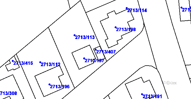 Parcela st. 2713/407 v KÚ Pelhřimov, Katastrální mapa