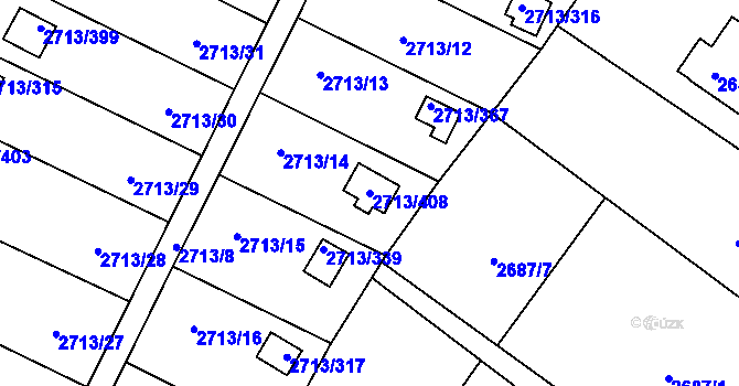 Parcela st. 2713/408 v KÚ Pelhřimov, Katastrální mapa