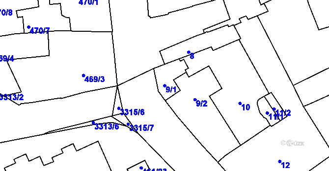 Parcela st. 9/1 v KÚ Pelhřimov, Katastrální mapa