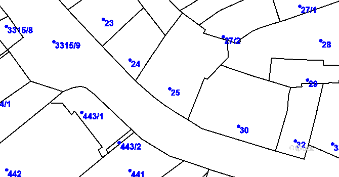 Parcela st. 25 v KÚ Pelhřimov, Katastrální mapa