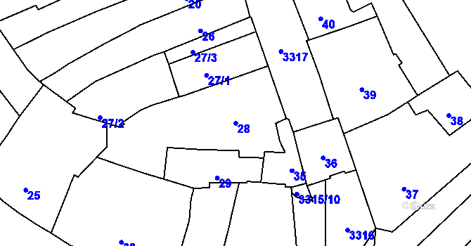 Parcela st. 28 v KÚ Pelhřimov, Katastrální mapa