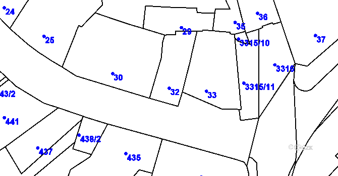 Parcela st. 32 v KÚ Pelhřimov, Katastrální mapa