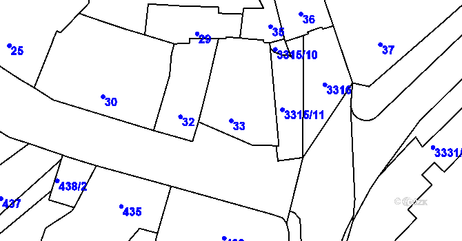 Parcela st. 33 v KÚ Pelhřimov, Katastrální mapa