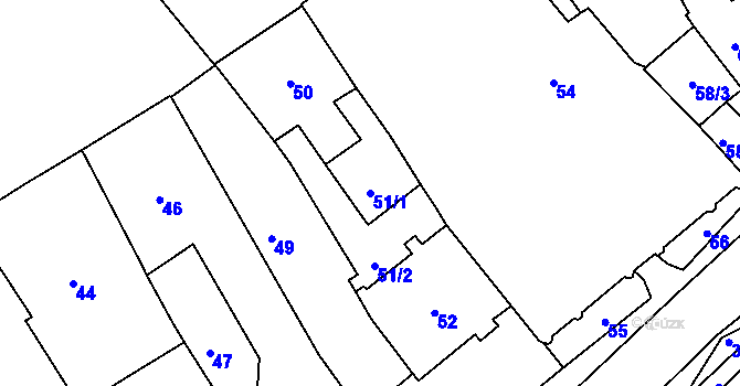 Parcela st. 51/1 v KÚ Pelhřimov, Katastrální mapa
