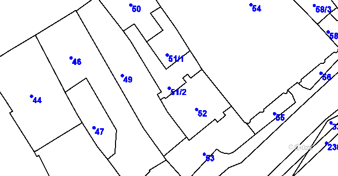 Parcela st. 51/2 v KÚ Pelhřimov, Katastrální mapa
