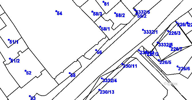 Parcela st. 56 v KÚ Pelhřimov, Katastrální mapa