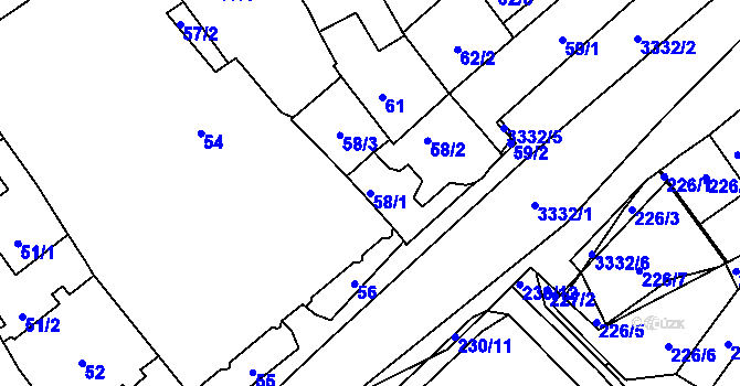 Parcela st. 58/1 v KÚ Pelhřimov, Katastrální mapa