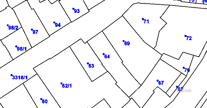 Parcela st. 64 v KÚ Pelhřimov, Katastrální mapa