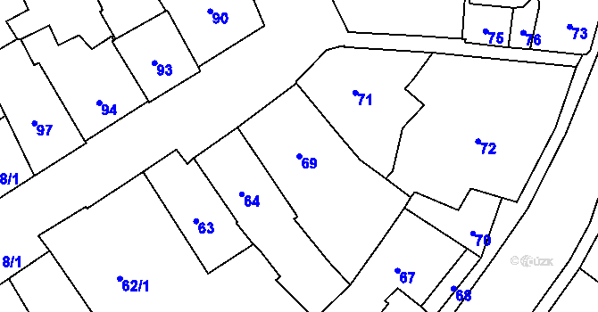Parcela st. 69 v KÚ Pelhřimov, Katastrální mapa