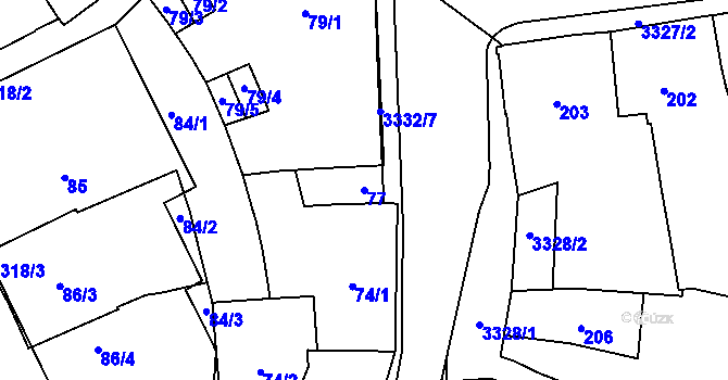Parcela st. 77 v KÚ Pelhřimov, Katastrální mapa
