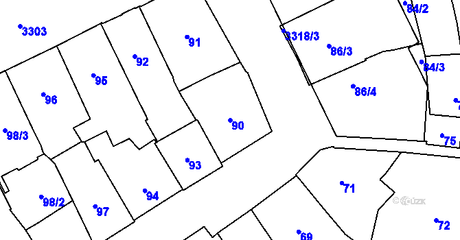 Parcela st. 90 v KÚ Pelhřimov, Katastrální mapa