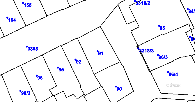 Parcela st. 91 v KÚ Pelhřimov, Katastrální mapa
