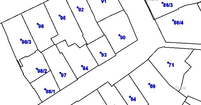 Parcela st. 93 v KÚ Pelhřimov, Katastrální mapa