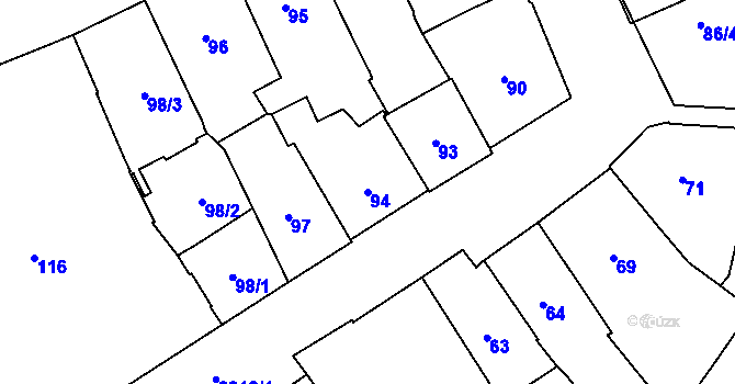 Parcela st. 94 v KÚ Pelhřimov, Katastrální mapa
