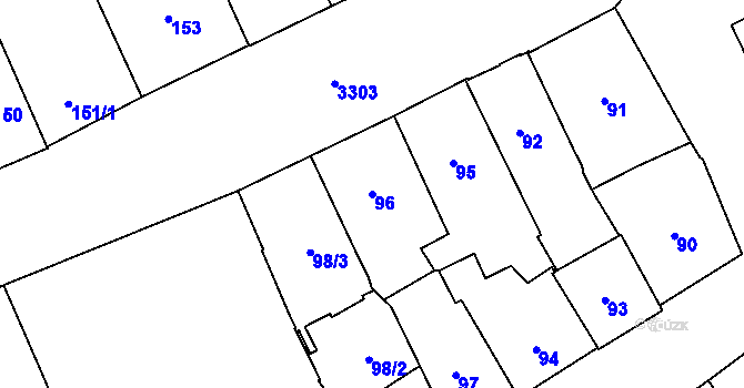 Parcela st. 96 v KÚ Pelhřimov, Katastrální mapa