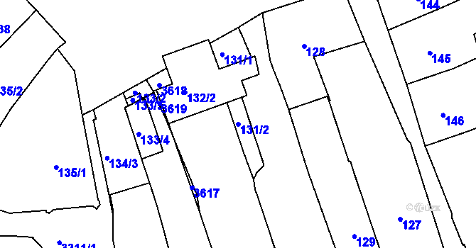 Parcela st. 131/2 v KÚ Pelhřimov, Katastrální mapa
