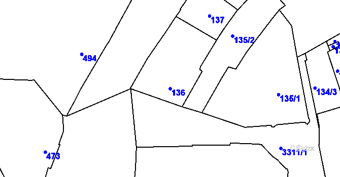 Parcela st. 136 v KÚ Pelhřimov, Katastrální mapa