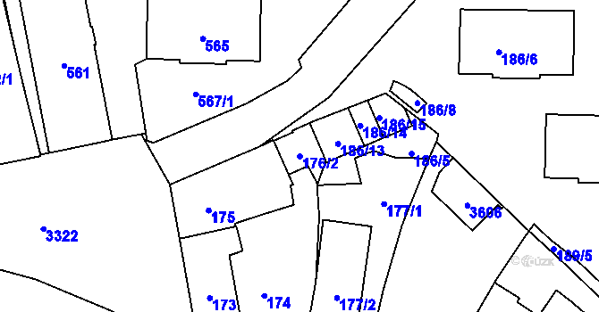 Parcela st. 176/2 v KÚ Pelhřimov, Katastrální mapa