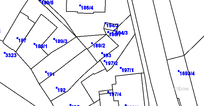 Parcela st. 193 v KÚ Pelhřimov, Katastrální mapa