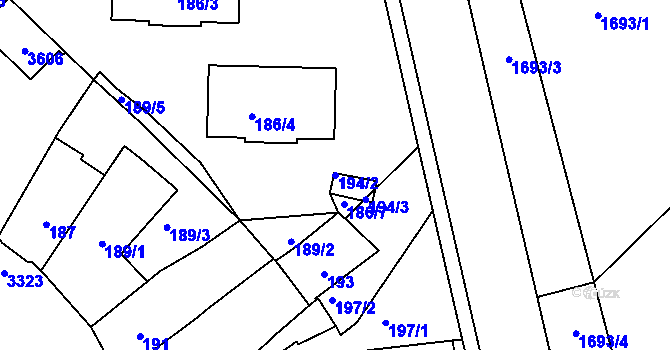 Parcela st. 194/2 v KÚ Pelhřimov, Katastrální mapa