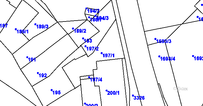 Parcela st. 197/1 v KÚ Pelhřimov, Katastrální mapa