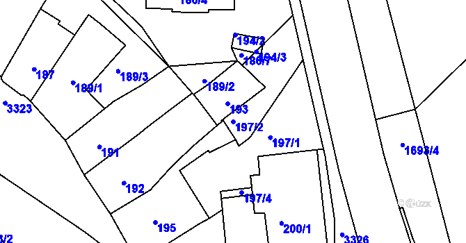 Parcela st. 197/2 v KÚ Pelhřimov, Katastrální mapa