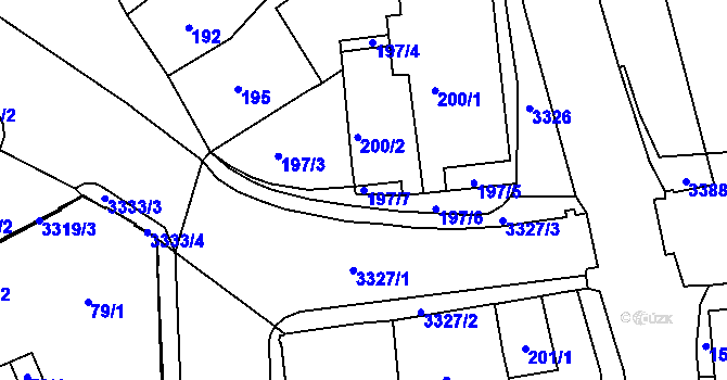 Parcela st. 197/7 v KÚ Pelhřimov, Katastrální mapa