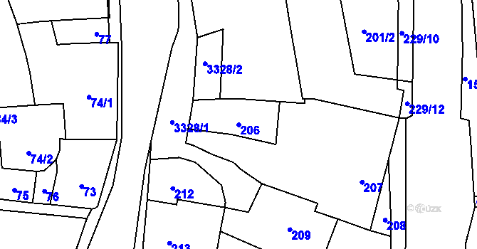 Parcela st. 206 v KÚ Pelhřimov, Katastrální mapa