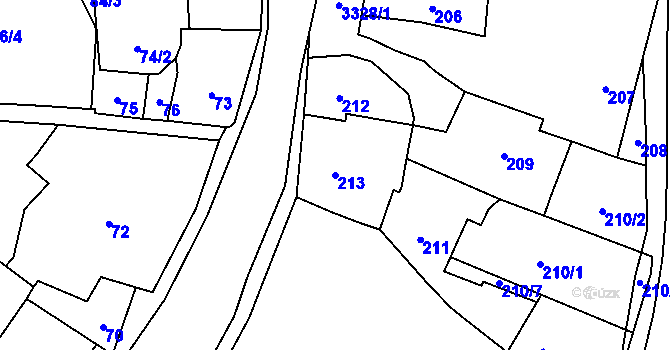 Parcela st. 213 v KÚ Pelhřimov, Katastrální mapa