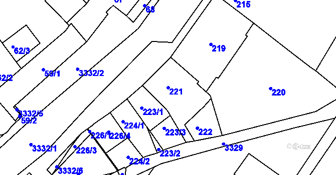 Parcela st. 221 v KÚ Pelhřimov, Katastrální mapa