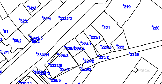 Parcela st. 224/1 v KÚ Pelhřimov, Katastrální mapa