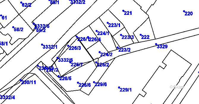 Parcela st. 224/2 v KÚ Pelhřimov, Katastrální mapa
