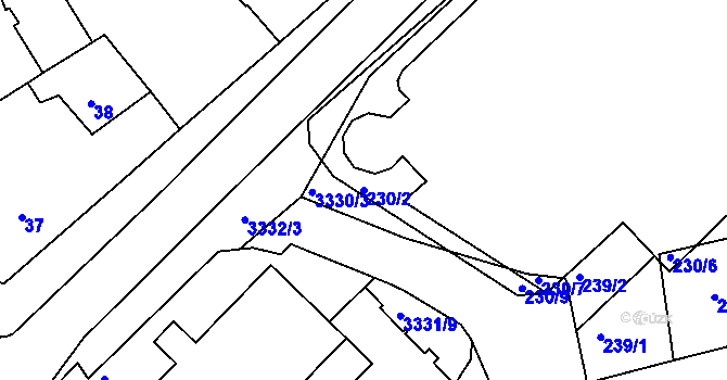 Parcela st. 230/2 v KÚ Pelhřimov, Katastrální mapa