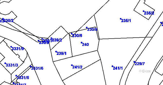 Parcela st. 240 v KÚ Pelhřimov, Katastrální mapa