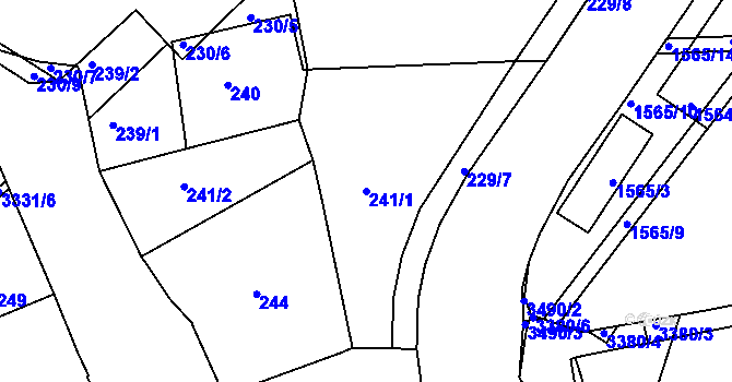 Parcela st. 241/1 v KÚ Pelhřimov, Katastrální mapa