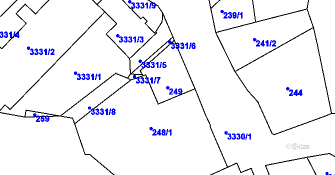 Parcela st. 249 v KÚ Pelhřimov, Katastrální mapa