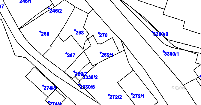 Parcela st. 269/1 v KÚ Pelhřimov, Katastrální mapa