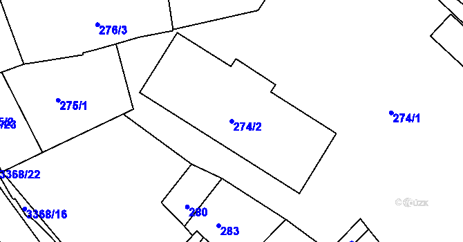 Parcela st. 274/2 v KÚ Pelhřimov, Katastrální mapa