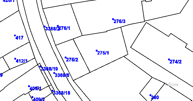 Parcela st. 275/1 v KÚ Pelhřimov, Katastrální mapa