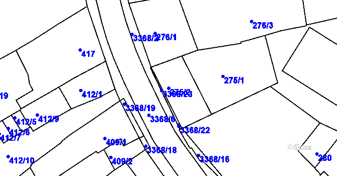 Parcela st. 275/2 v KÚ Pelhřimov, Katastrální mapa