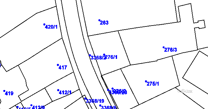 Parcela st. 276/1 v KÚ Pelhřimov, Katastrální mapa