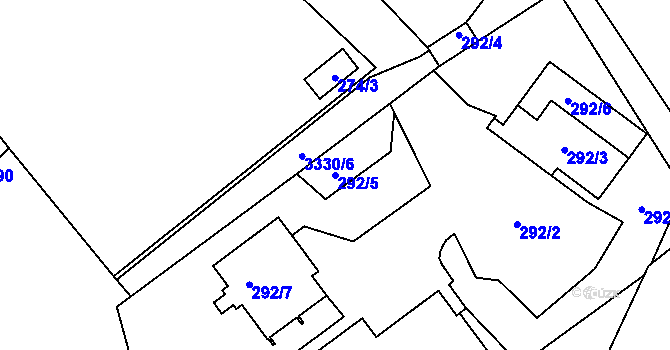 Parcela st. 292/5 v KÚ Pelhřimov, Katastrální mapa