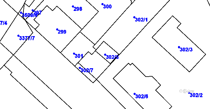 Parcela st. 302/5 v KÚ Pelhřimov, Katastrální mapa