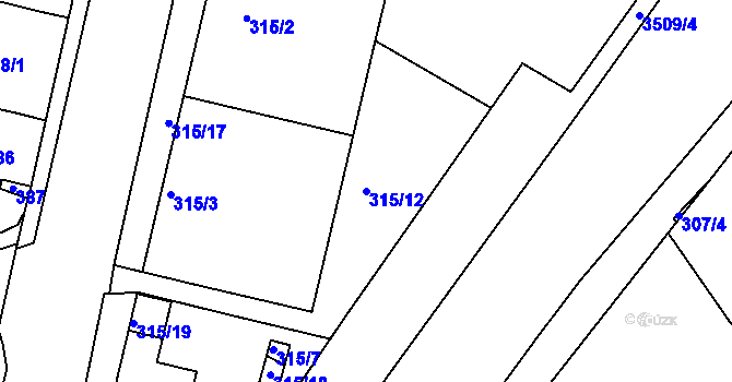 Parcela st. 315/12 v KÚ Pelhřimov, Katastrální mapa