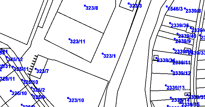Parcela st. 323/1 v KÚ Pelhřimov, Katastrální mapa