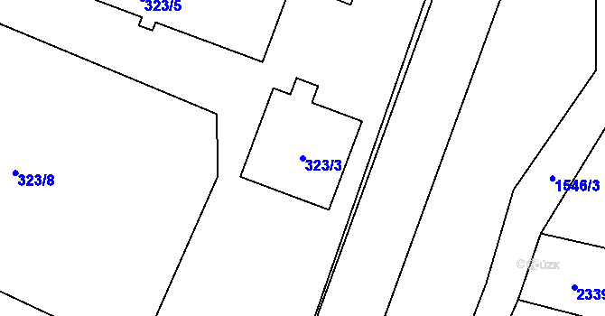 Parcela st. 323/3 v KÚ Pelhřimov, Katastrální mapa