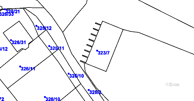 Parcela st. 323/7 v KÚ Pelhřimov, Katastrální mapa