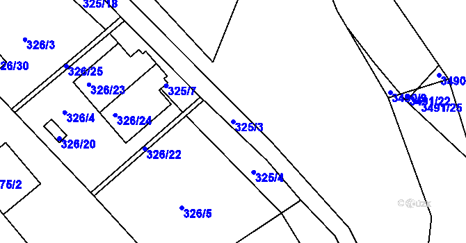 Parcela st. 325/3 v KÚ Pelhřimov, Katastrální mapa